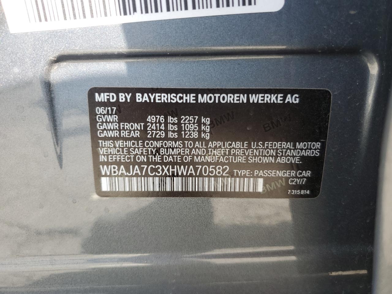 WBAJA7C3XHWA70582 2017 BMW 530 Xi