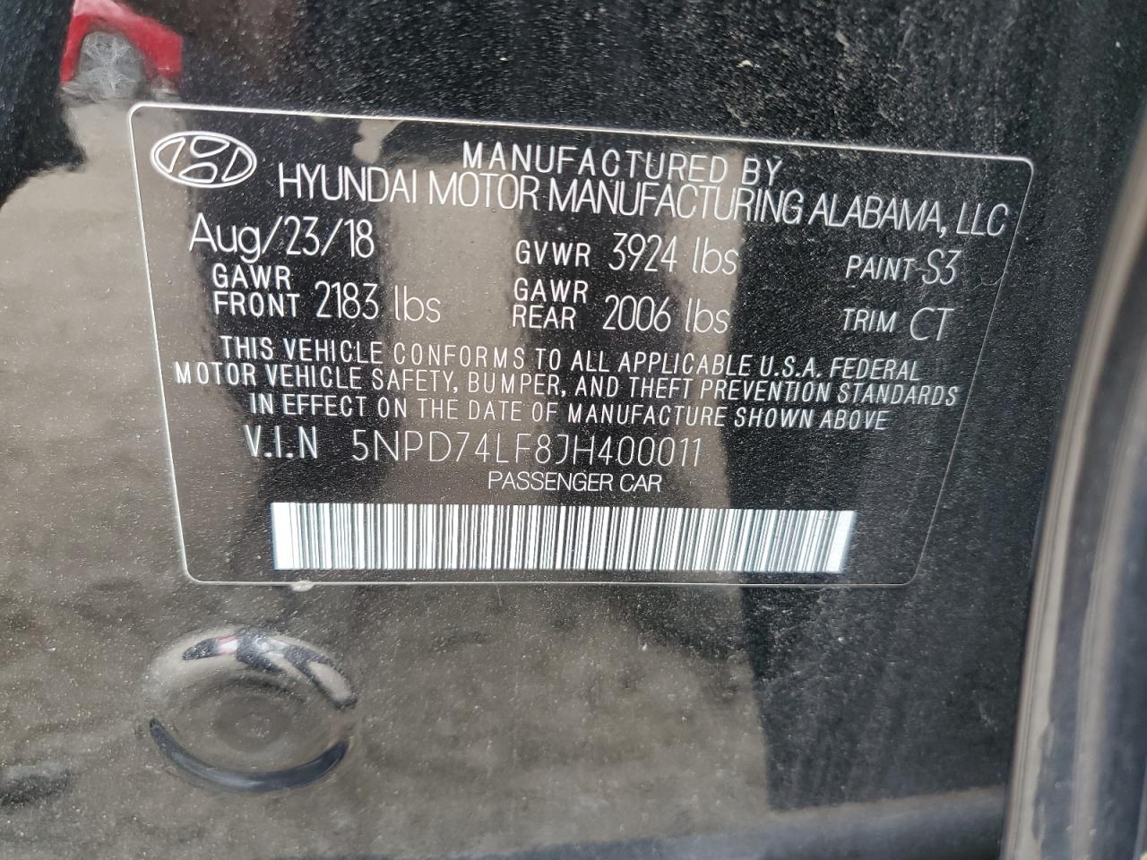 5NPD74LF8JH400011 2018 Hyundai Elantra Se