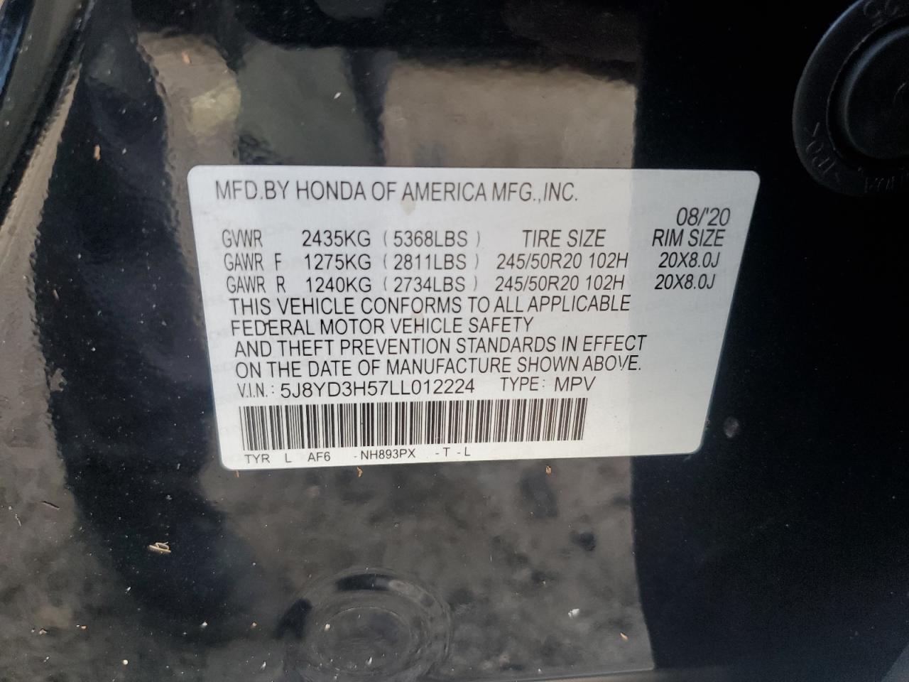 5J8YD3H57LL012224 2020 Acura Mdx Technology