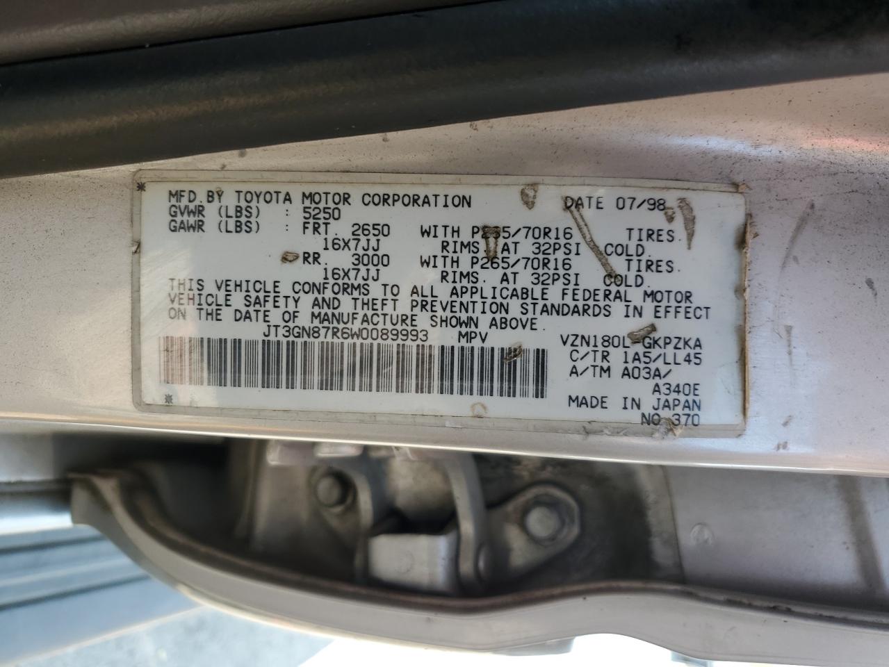 JT3GN87R6W0089993 1998 Toyota 4Runner Limited