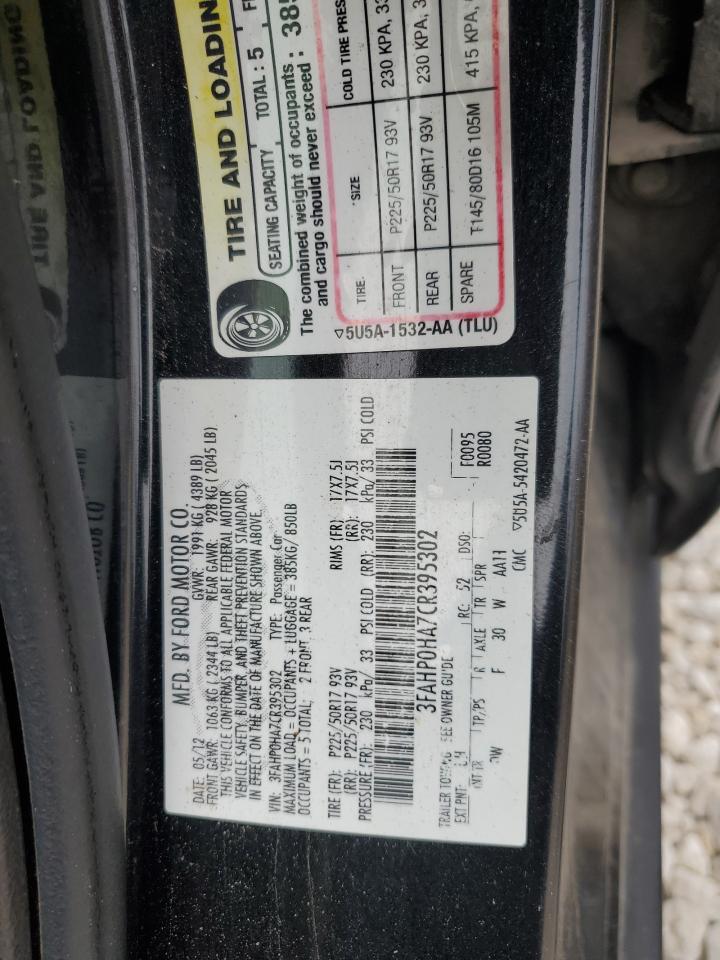 3FAHP0HA7CR395302 2012 Ford Fusion Se