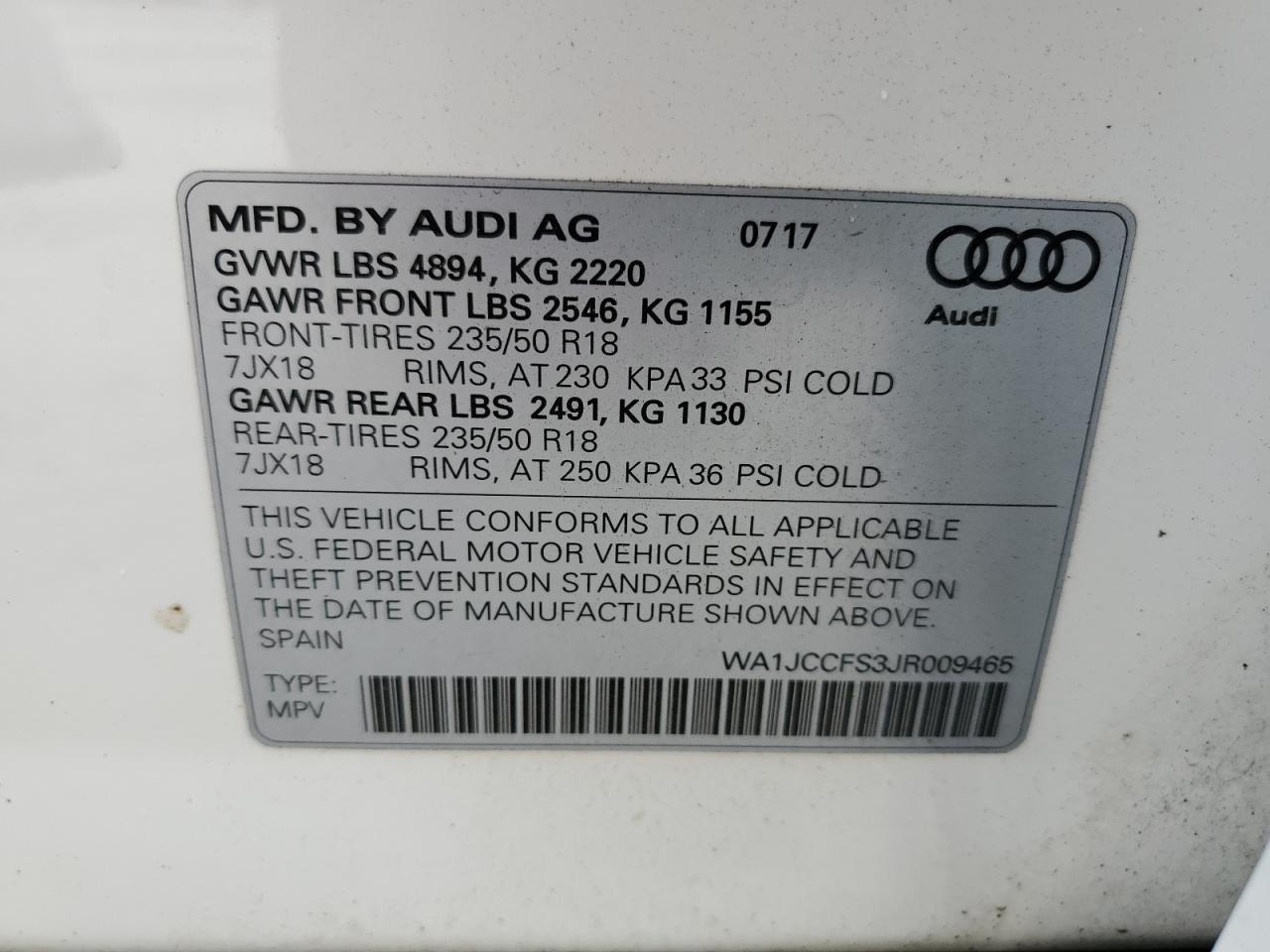 WA1JCCFS3JR009465 2018 Audi Q3 Premium Plus