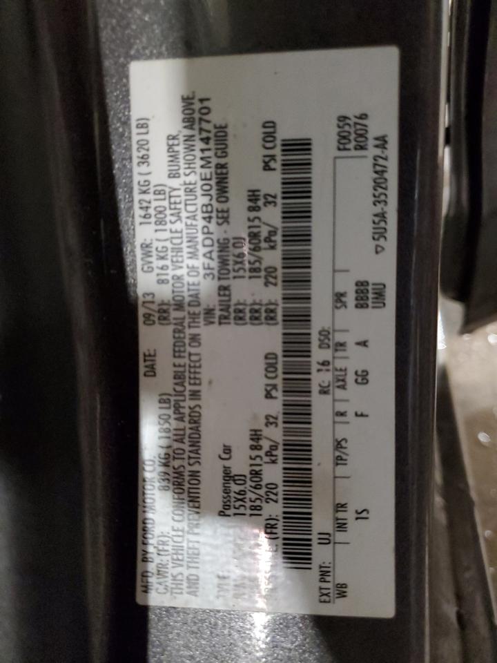 2014 Ford Fiesta Se VIN: 3FADP4BJ0EM147701 Lot: 71586934