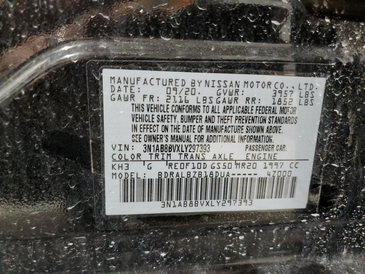 2020 Nissan Sentra S VIN: 3N1AB8BVXLY297393 Lot: 69932904