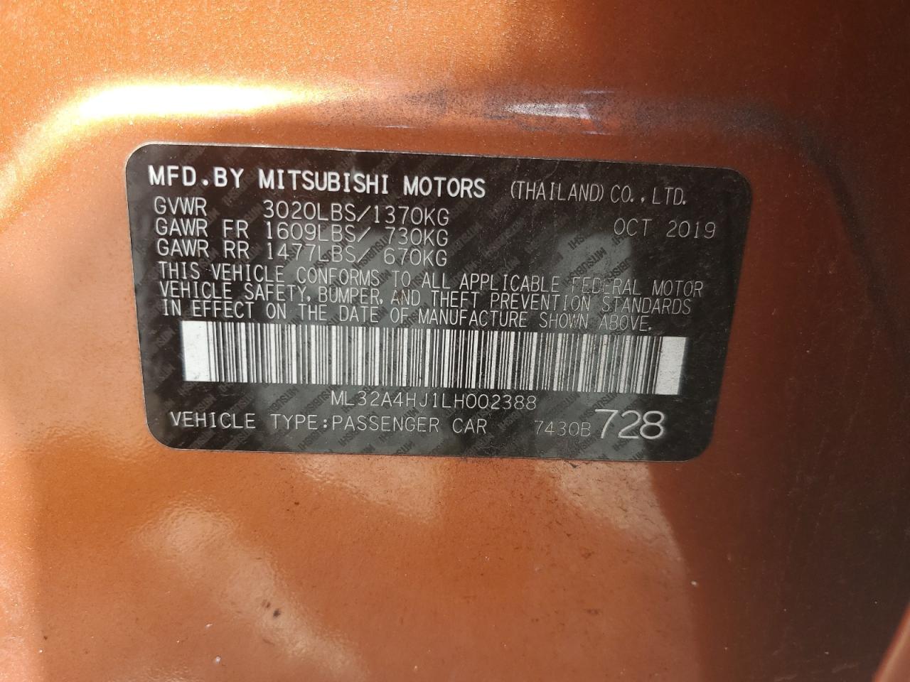 ML32A4HJ1LH002388 2020 Mitsubishi Mirage Se