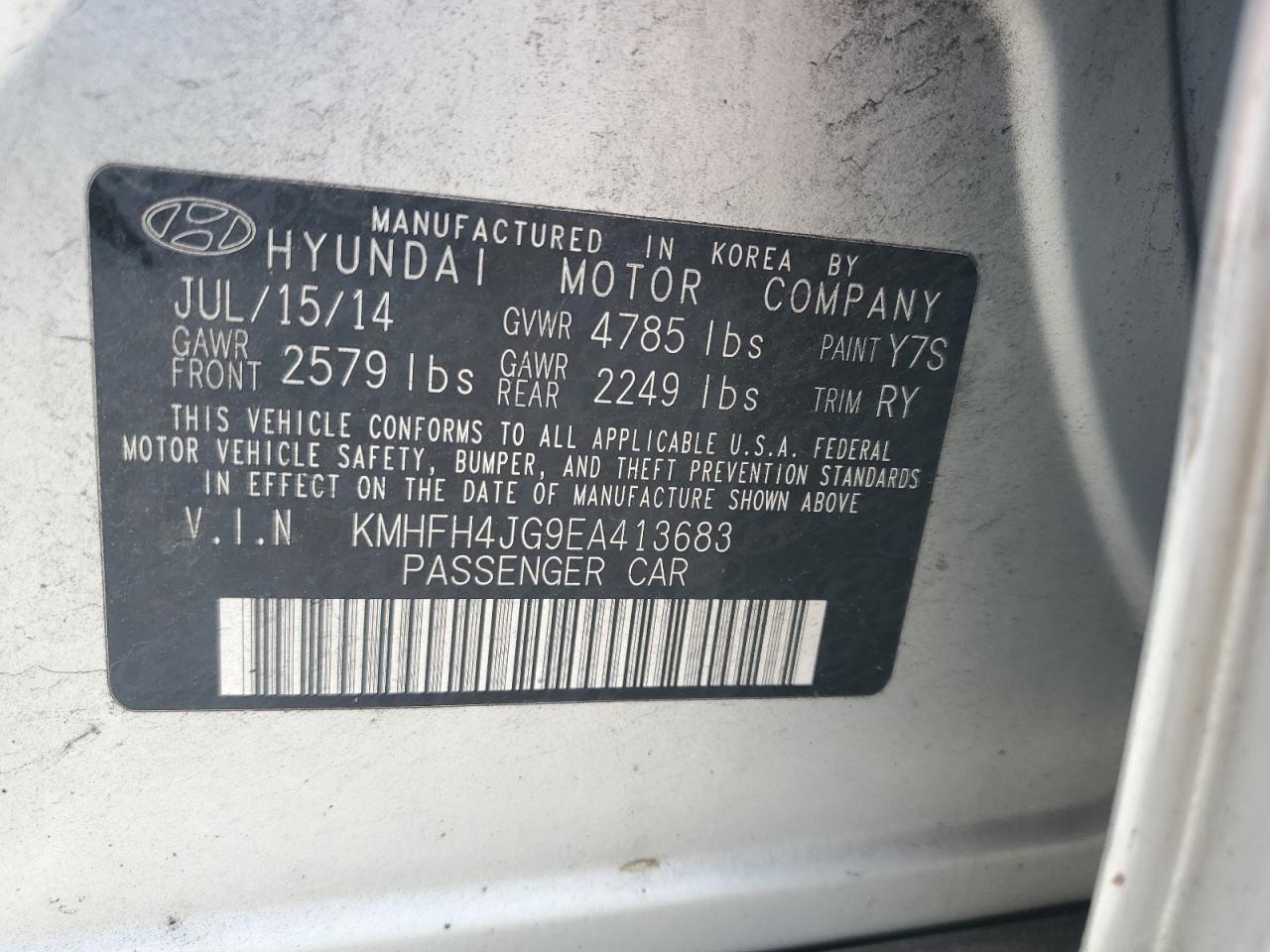 VIN KMHFH4JG9EA413683 2014 HYUNDAI AZERA no.12