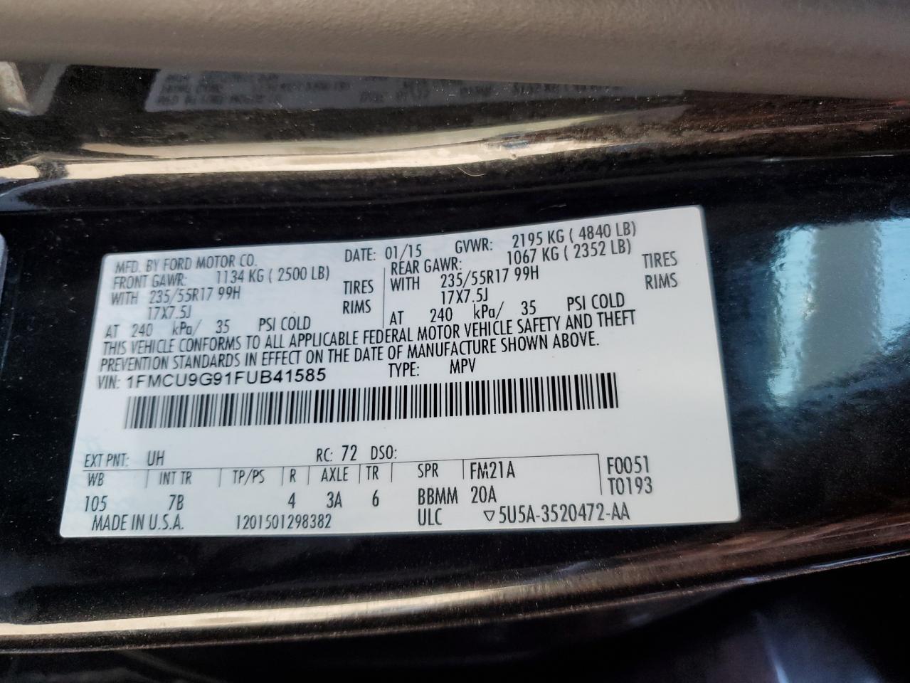 1FMCU9G91FUB41585 2015 Ford Escape Se