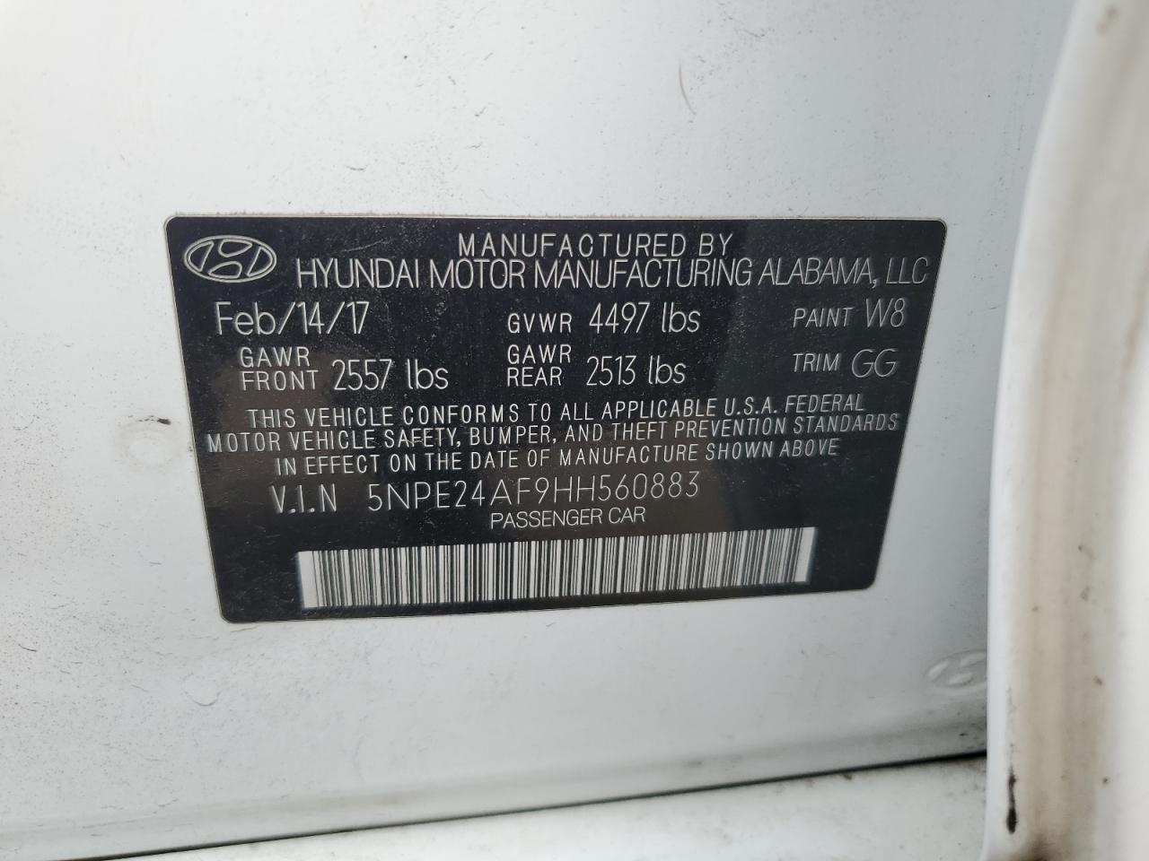 5NPE24AF9HH560883 2017 HYUNDAI SONATA - Image 12