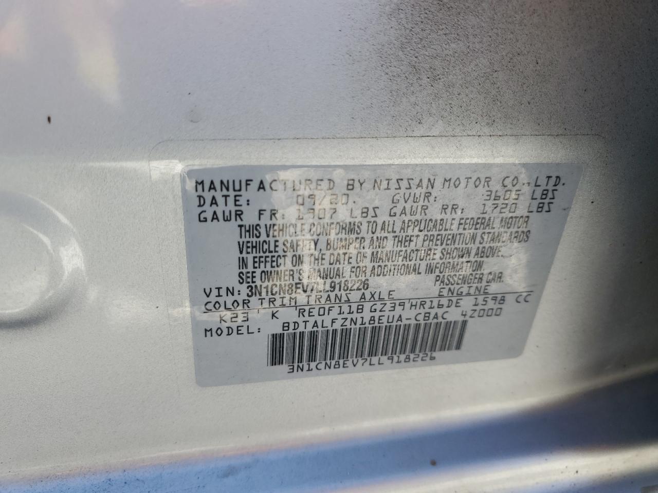 3N1CN8EV7LL918226 2020 Nissan Versa Sv