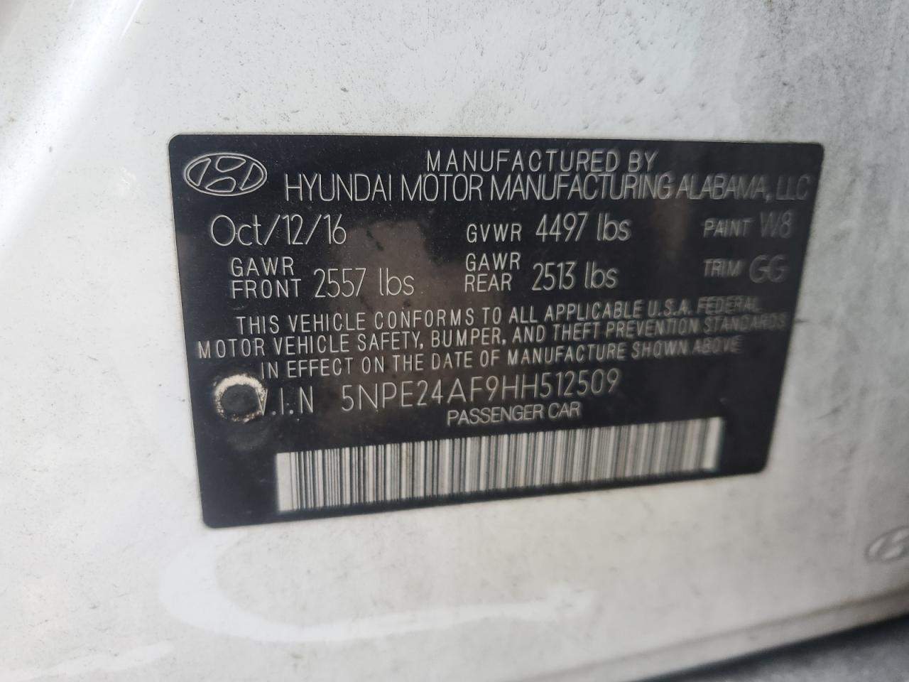 5NPE24AF9HH512509 2017 Hyundai Sonata Se