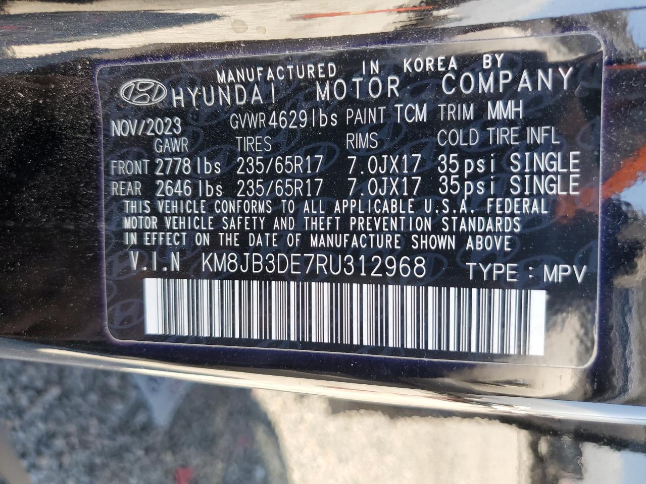 KM8JB3DE7RU312968 2024 Hyundai Tucson Sel