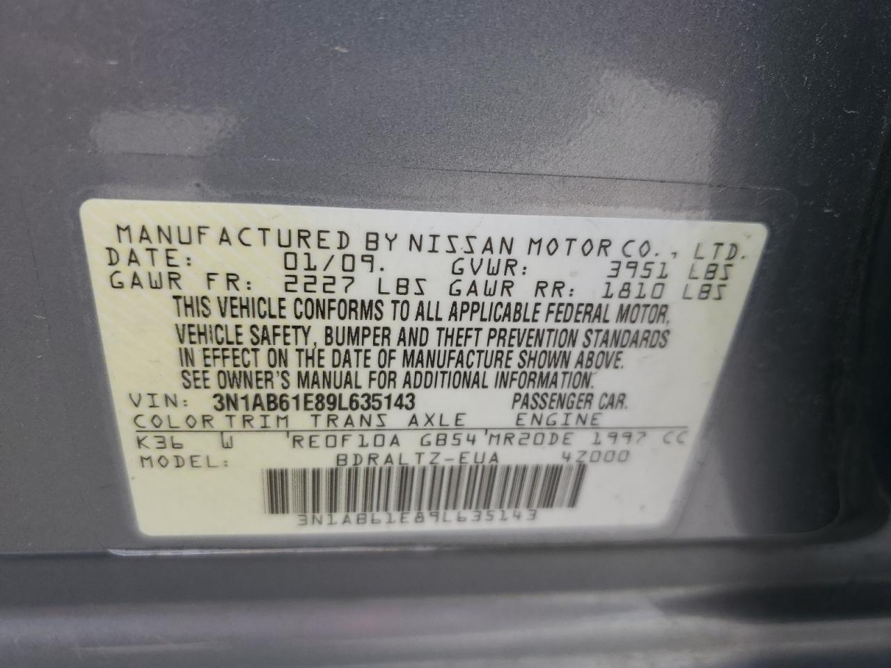 3N1AB61E89L635143 2009 Nissan Sentra 2.0