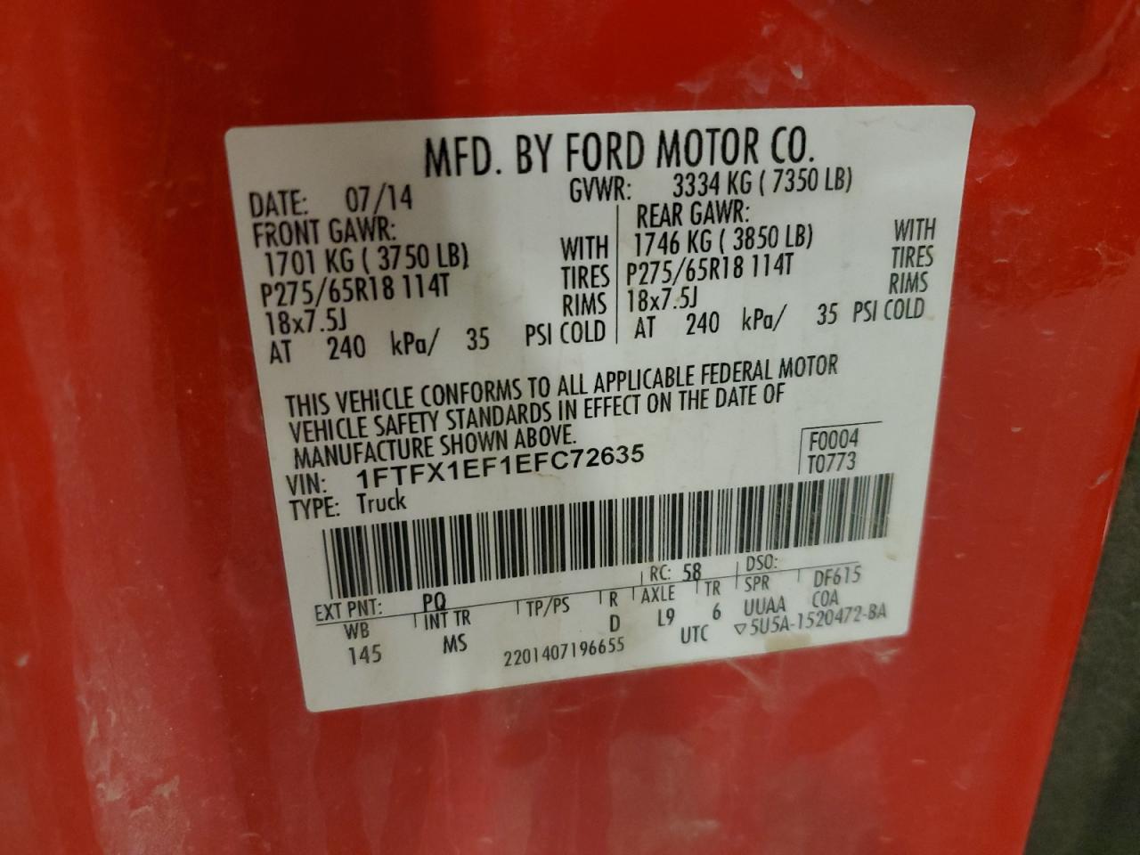 1FTFX1EF1EFC72635 2014 Ford F150 Super Cab