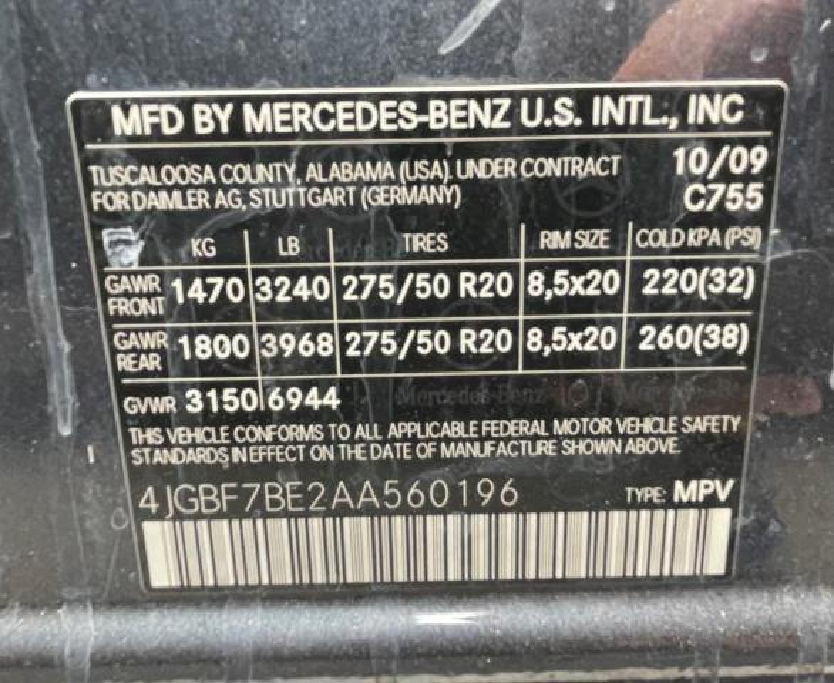 4JGBF7BE2AA560196 2010 Mercedes-Benz Gl 450 4Matic