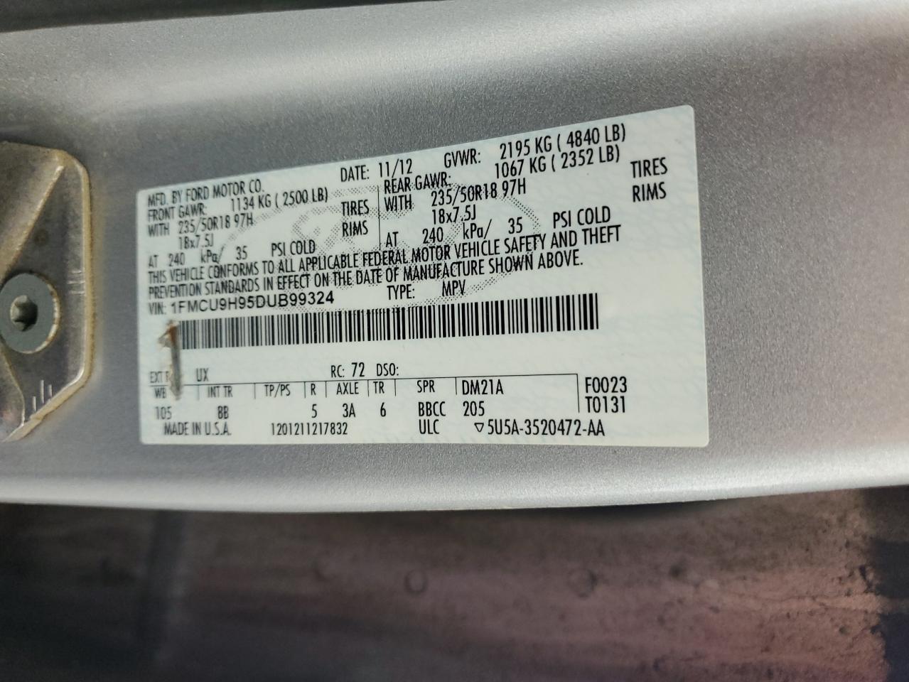 1FMCU9H95DUB99324 2013 Ford Escape Sel