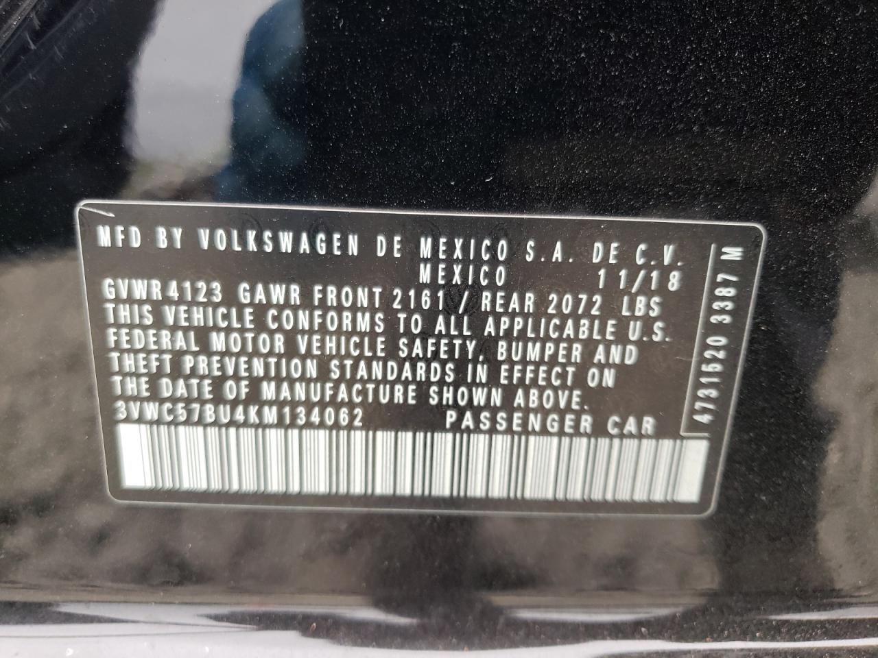 3VWC57BU4KM134062 2019 Volkswagen Jetta S