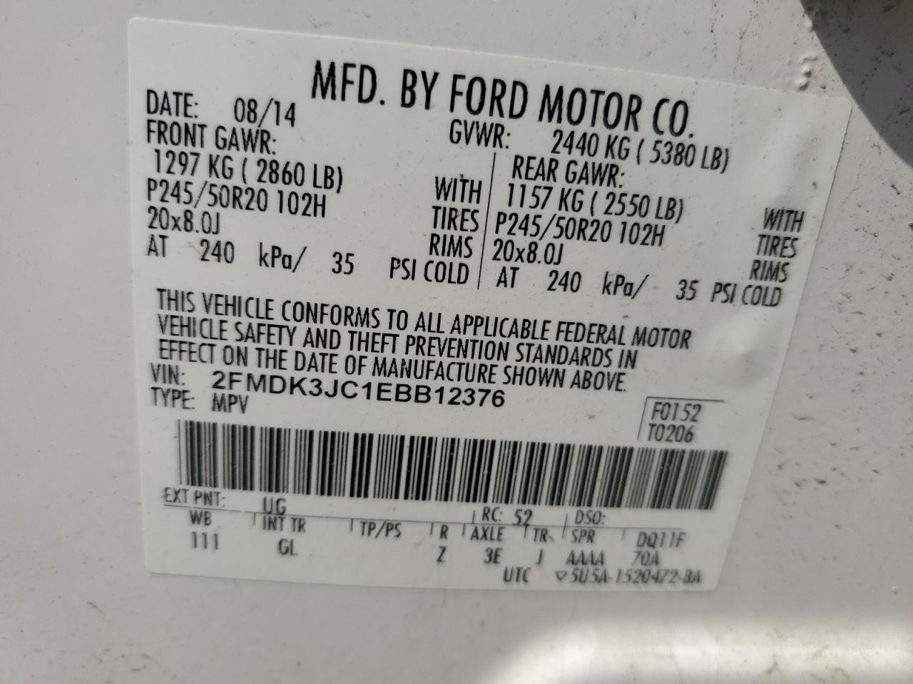 2FMDK3JC1EBB12376 2014 Ford Edge Sel