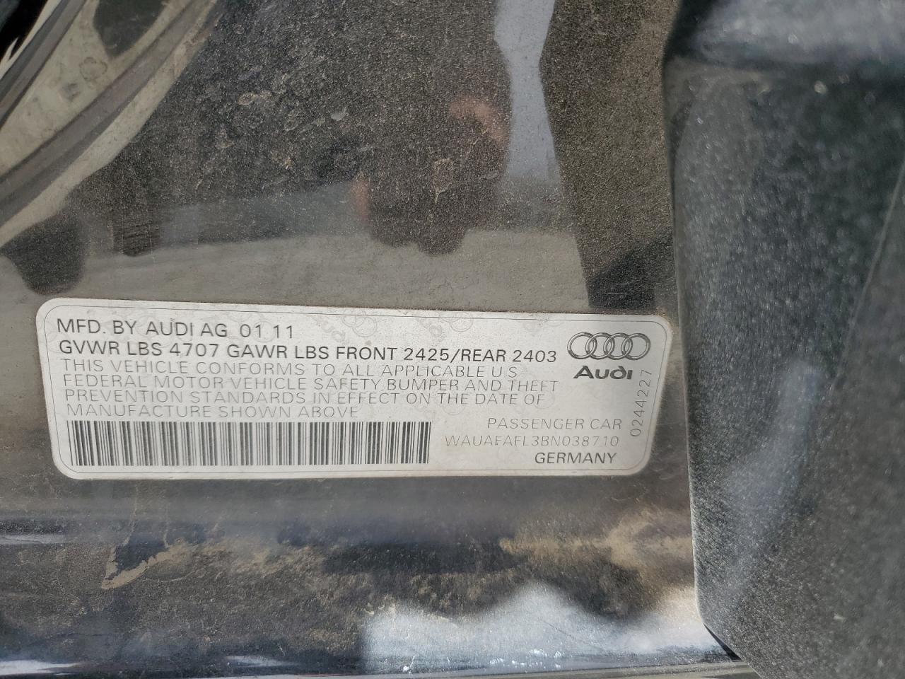 WAUAFAFL3BN038710 2011 Audi A4 Premium