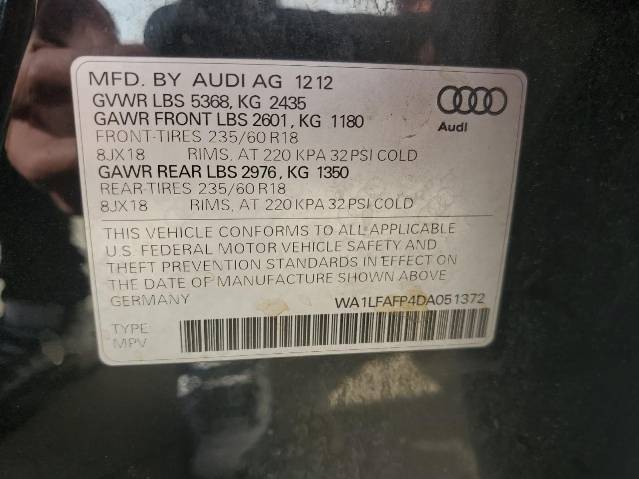 WA1LFAFP4DA051372 2013 Audi Q5 Premium Plus