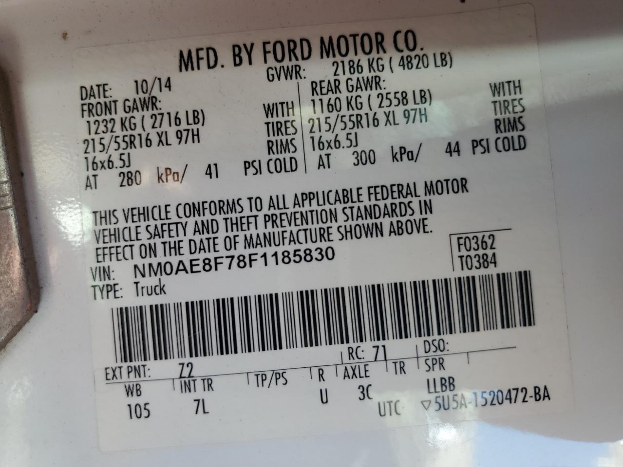 2015 Ford Transit Connect Xlt VIN: NM0AE8F78F1185830 Lot: 70062174