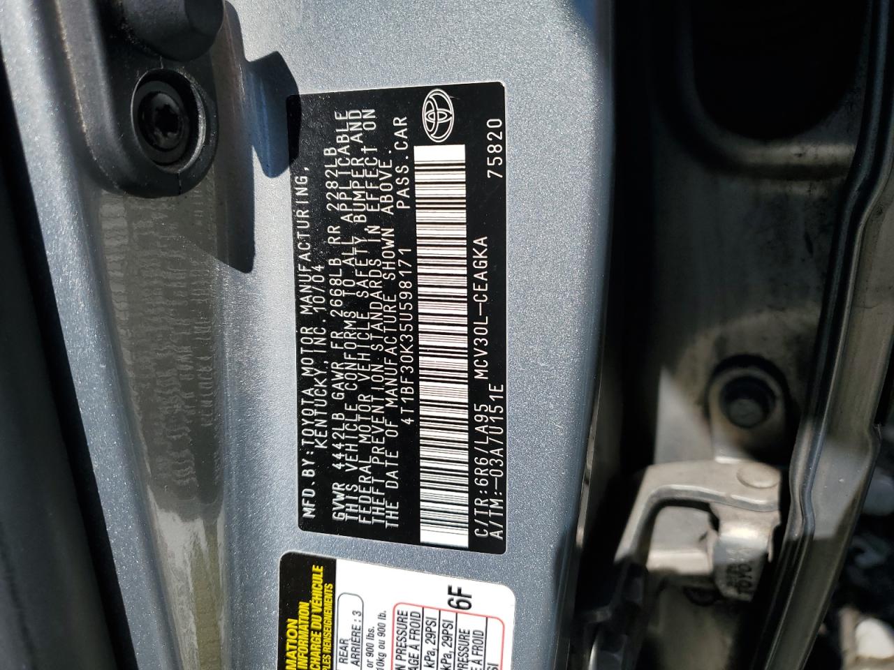 4T1BF30K35U598171 2005 Toyota Camry Le