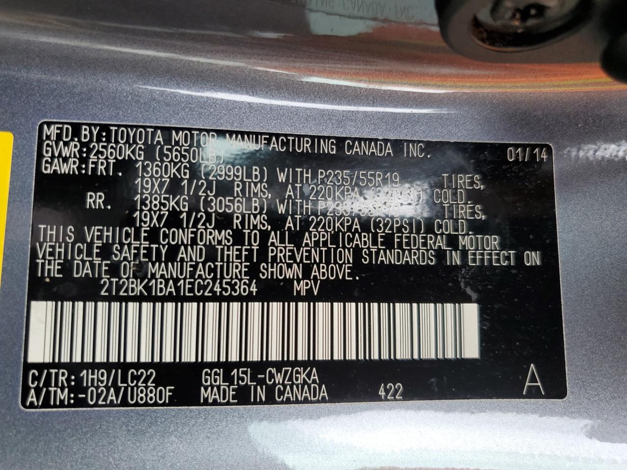 2T2BK1BA1EC245364 2014 Lexus Rx 350 Base