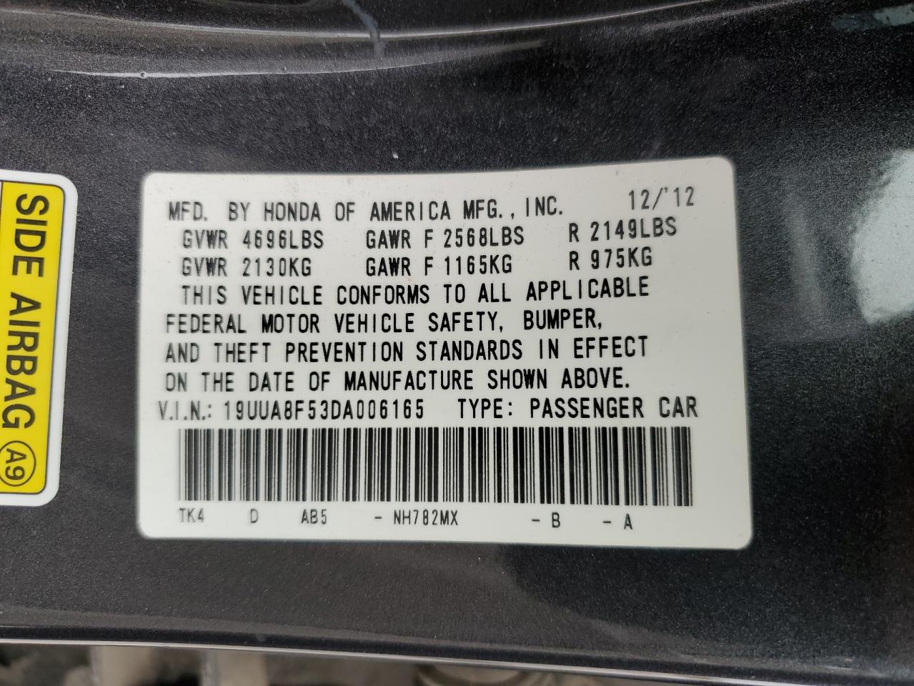 19UUA8F53DA006165 2013 Acura Tl Tech