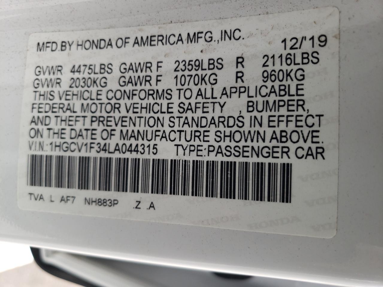 1HGCV1F34LA044315 2020 HONDA ACCORD - Image 14