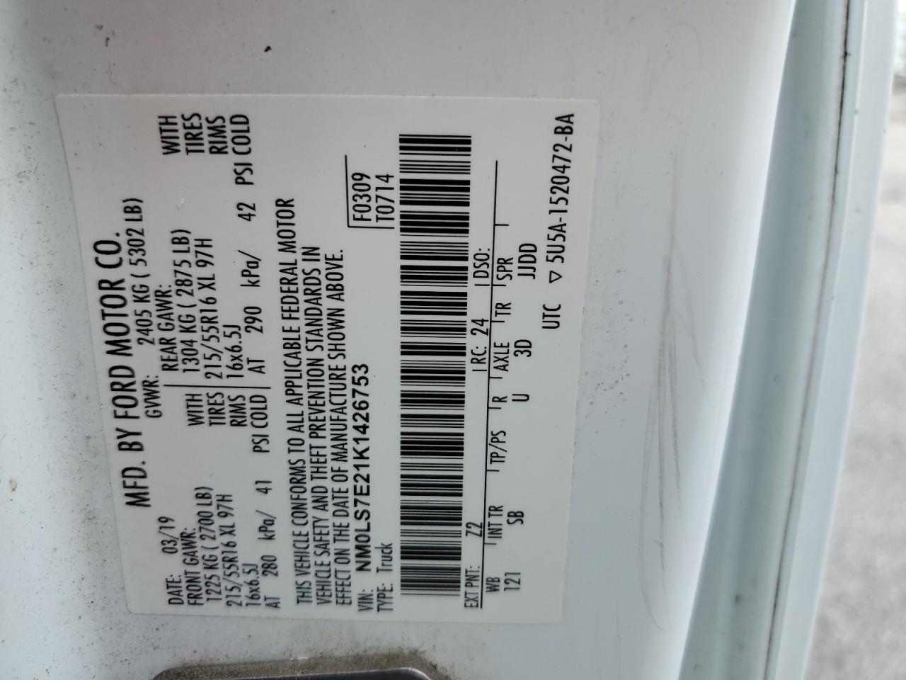 NM0LS7E21K1426753 2019 Ford Transit Connect Xl