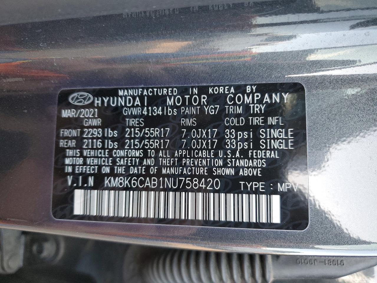 KM8K6CAB1NU758420 2022 Hyundai Kona Sel