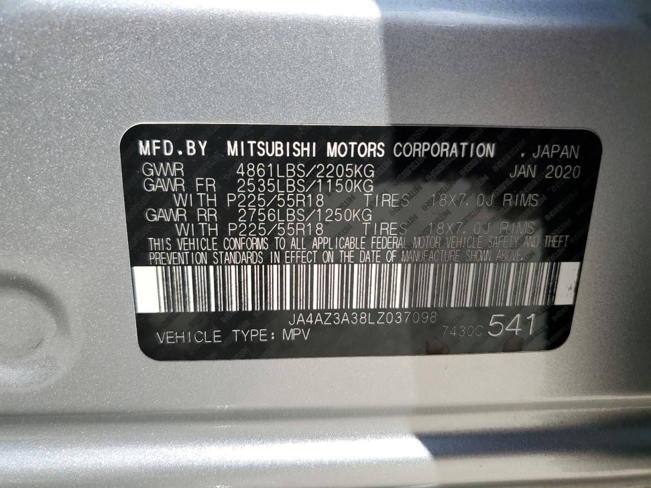 JA4AZ3A38LZ037098 2020 Mitsubishi Outlander Se