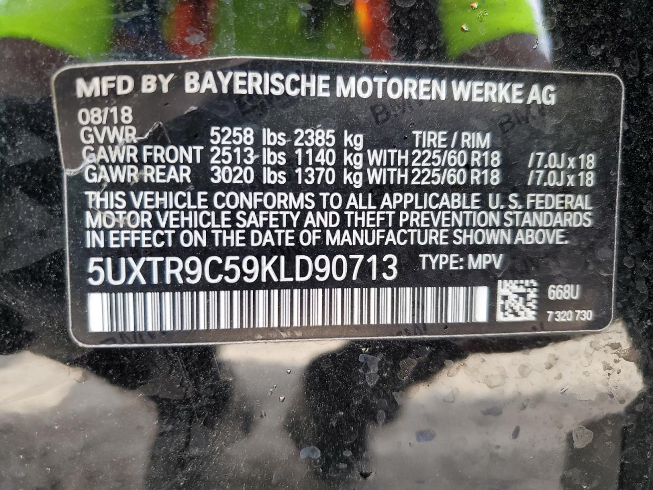 5UXTR9C59KLD90713 2019 BMW X3 xDrive30I