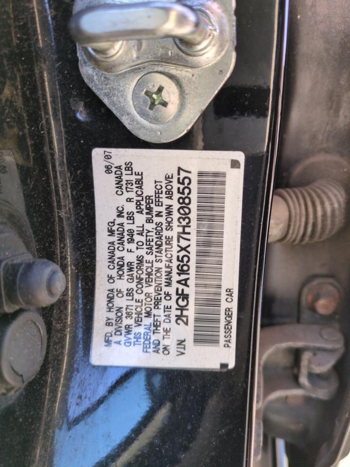2007 Honda Civic Lx VIN: 2HGFA165X7H308557 Lot: 69720024