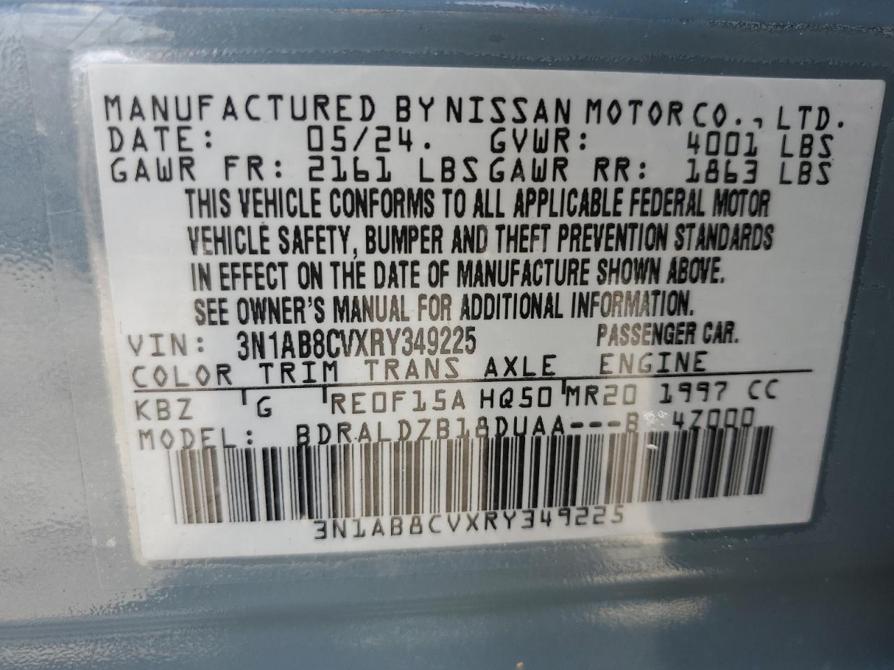 3N1AB8CVXRY349225 2024 Nissan Sentra Sv