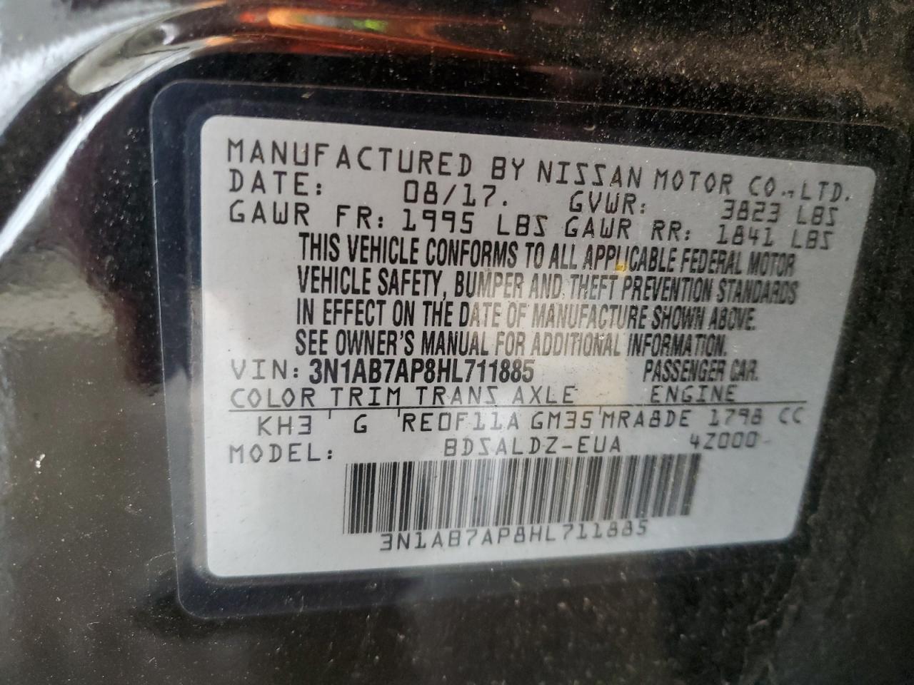 3N1AB7AP8HL711885 2017 Nissan Sentra S