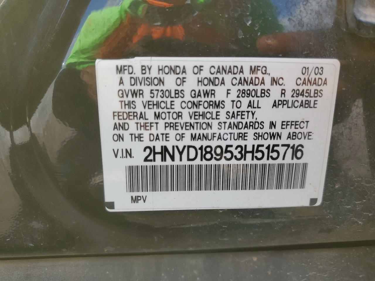 2HNYD18953H515716 2003 Acura Mdx Touring