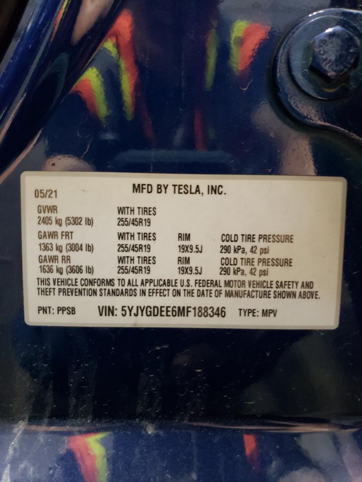 5YJYGDEE6MF188346 2021 Tesla Model Y