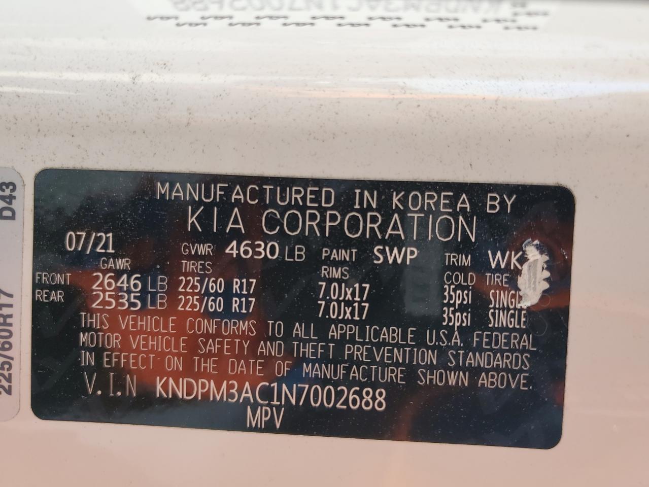 KNDPM3AC1N7002688 2022 Kia Sportage Lx