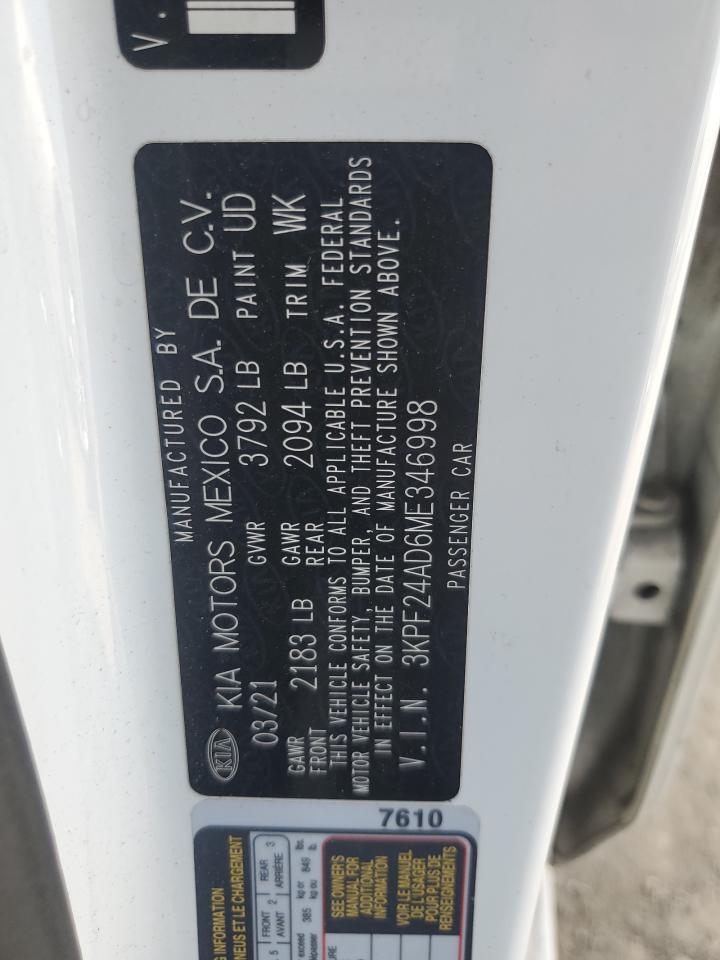 2021 Kia Forte Fe VIN: 3KPF24AD6ME346998 Lot: 85815705