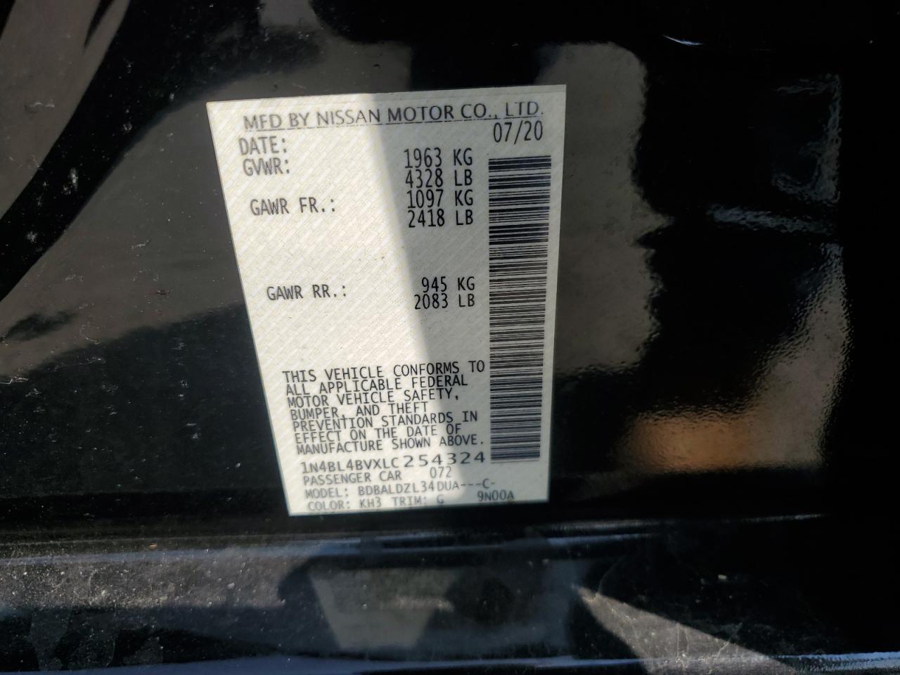 1N4BL4BVXLC254324 2020 Nissan Altima S