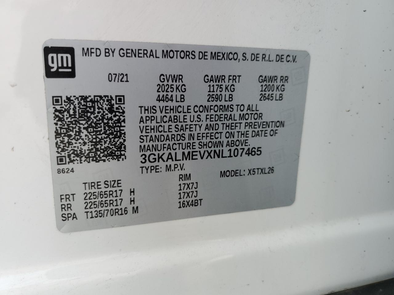 3GKALMEVXNL107465 2022 GMC Terrain Sle