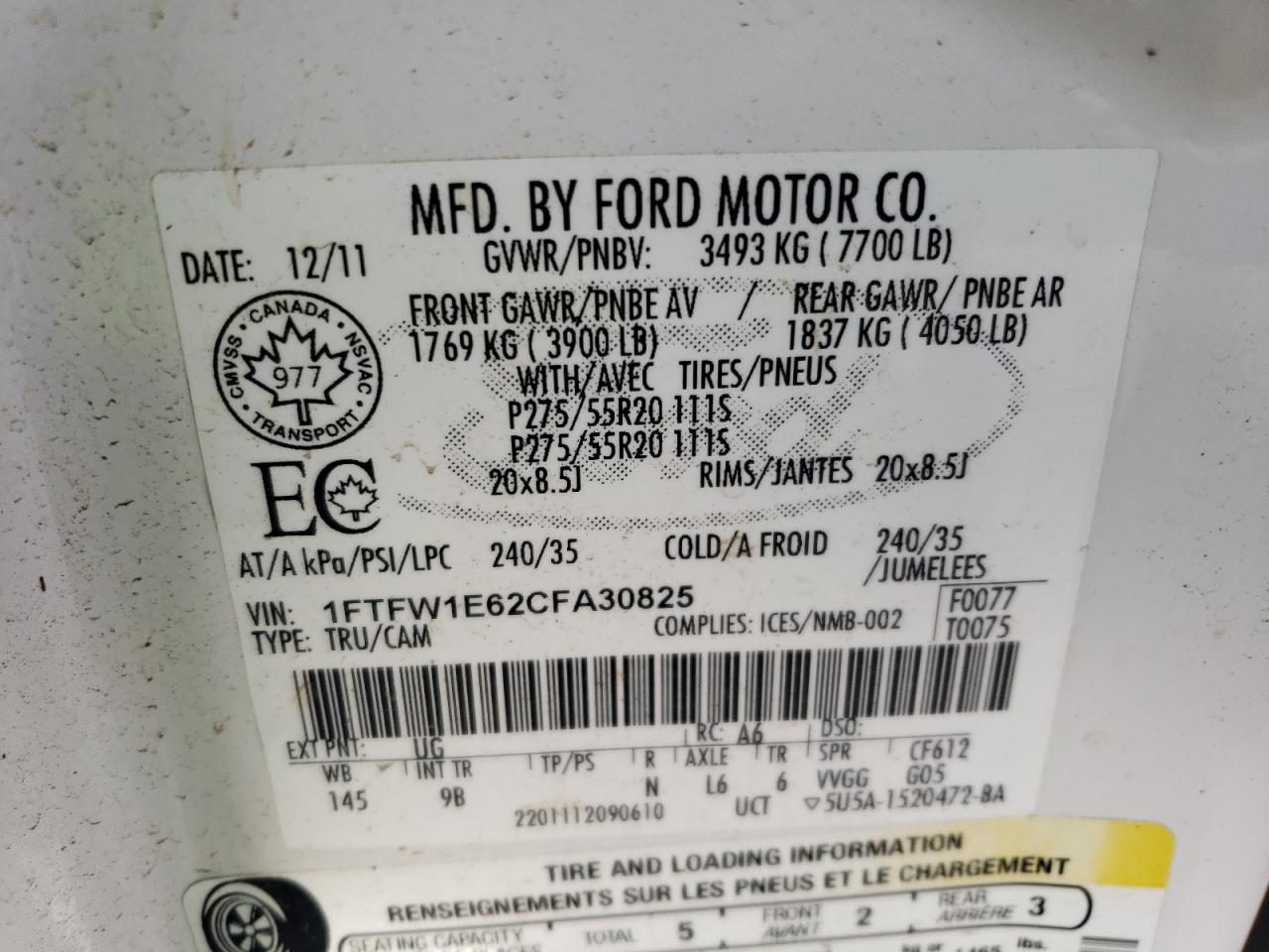 1FTFW1E62CFA30825 2012 Ford F150 Supercrew