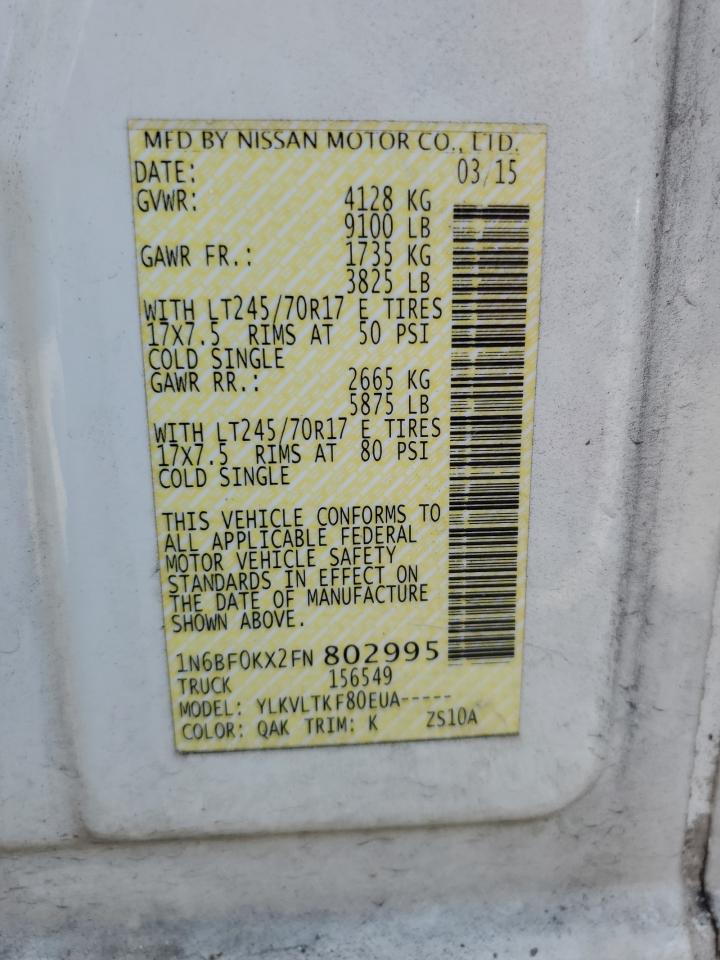 1N6BF0KX2FN802995 2015 Nissan Nv 1500