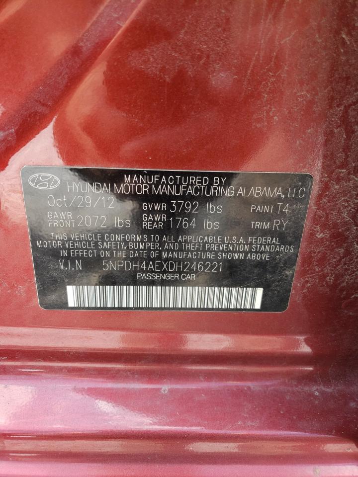 2013 Hyundai Elantra Gls VIN: 5NPDH4AEXDH246221 Lot: 72090274