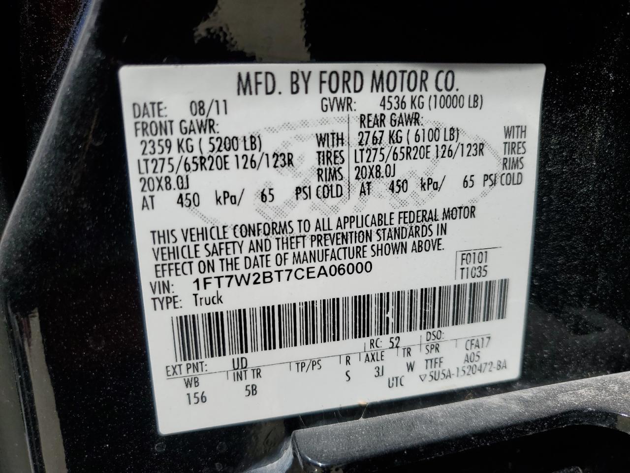 2012 Ford F250 Super Duty VIN: 1FT7W2BT7CEA06000 Lot: 72497344