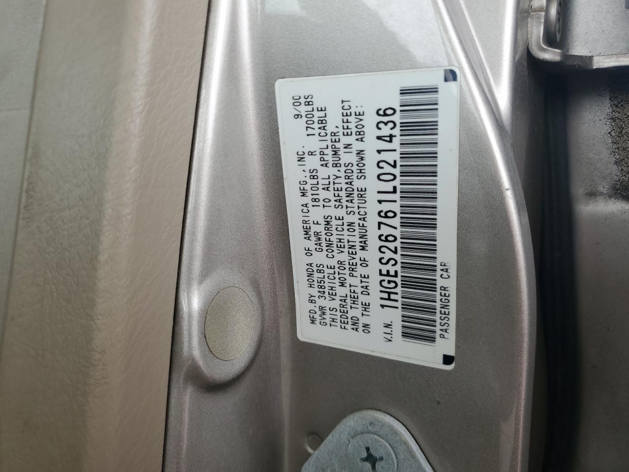 1HGES26761L021436 2001 Honda Civic Ex 1HGES26761L021436 2001 Honda Civic Ex