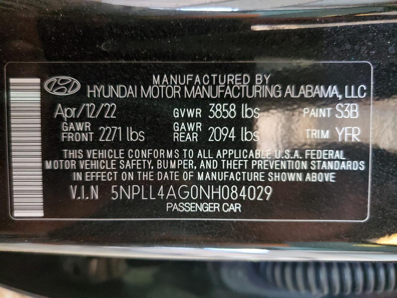 5NPLL4AG0NH084029 2022 Hyundai Elantra Se