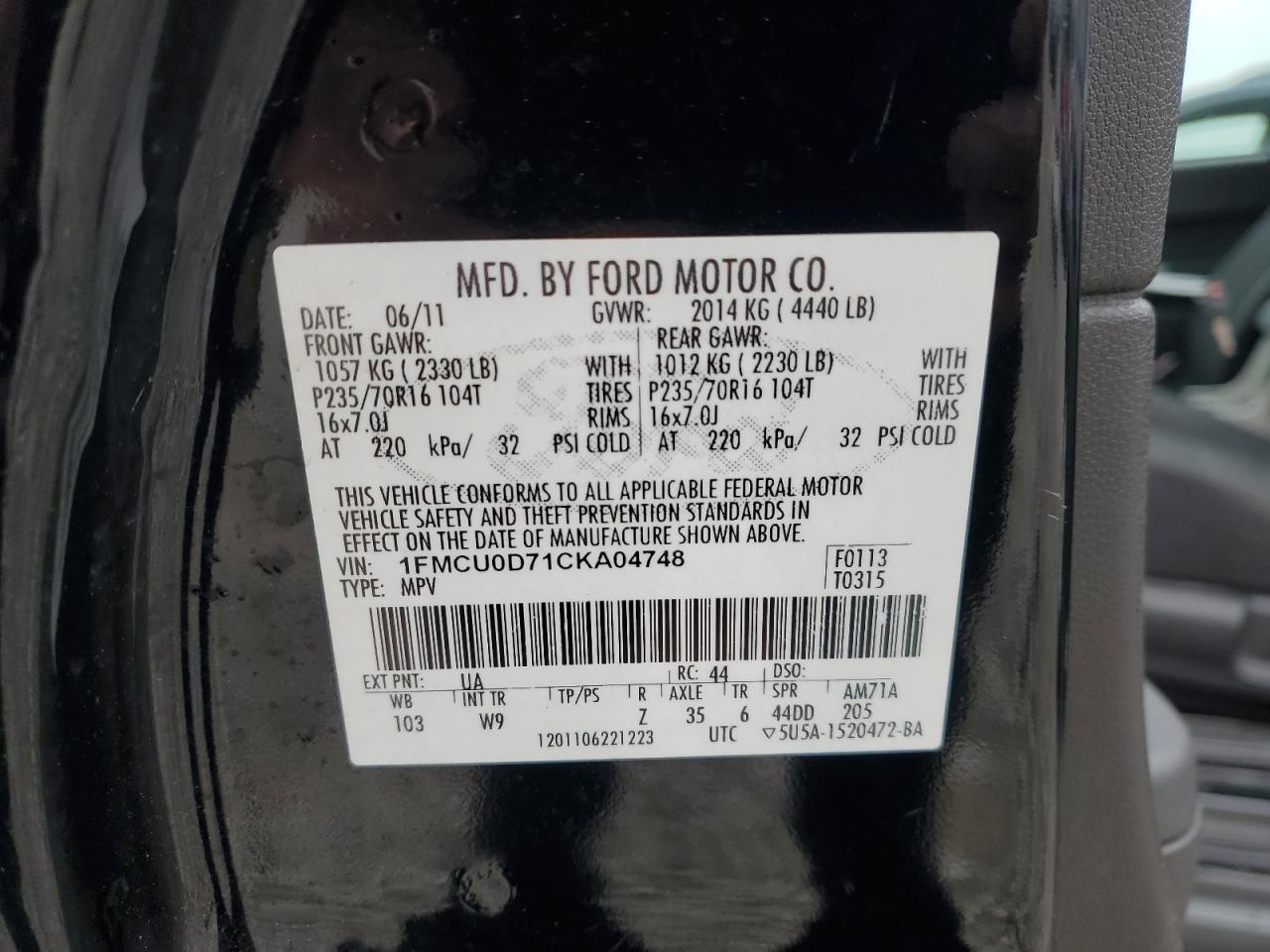 1FMCU0D71CKA04748 2012 Ford Escape Xlt