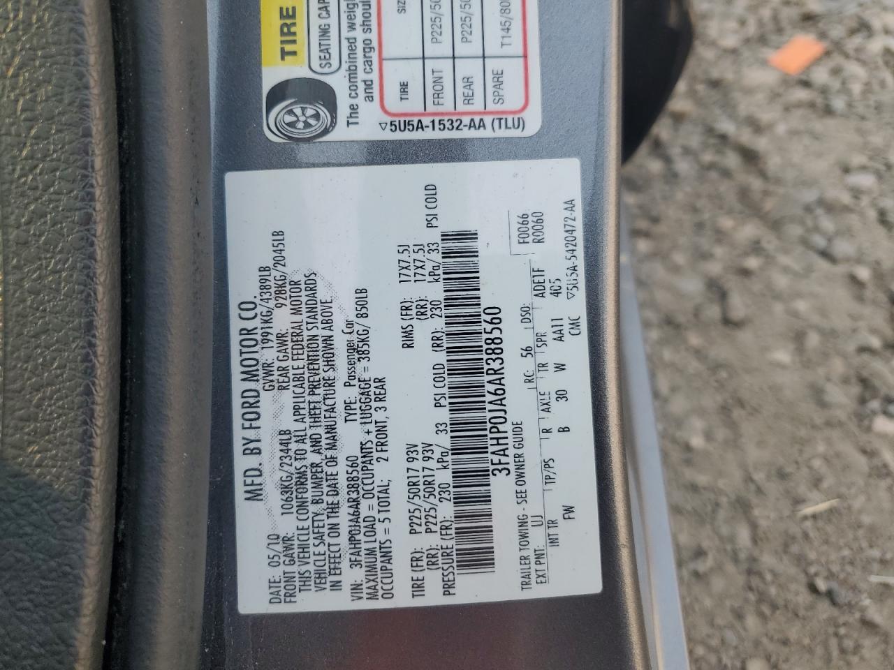 3FAHP0JA6AR388560 2010 Ford Fusion Sel