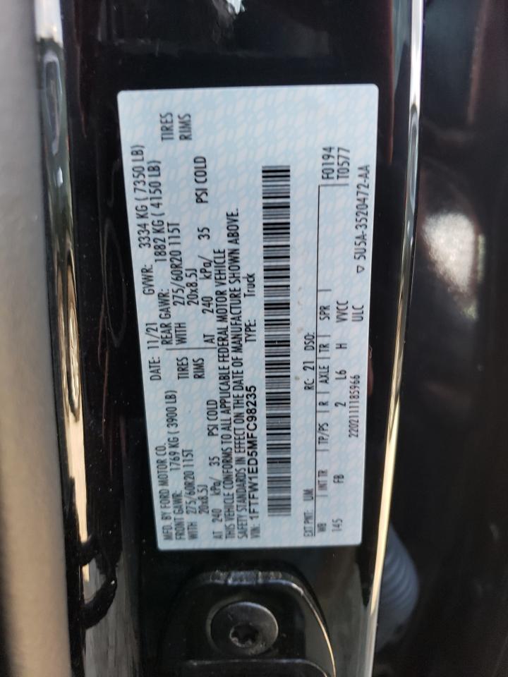 2021 Ford F150 Supercrew VIN: 1FTFW1ED5MFC98235 Lot: 73916774